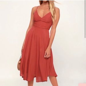 Lulus Flare Dress in Rust